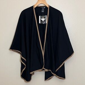 NWT Antthony Original Black Jacket Poncho Shawl with Tan Edging